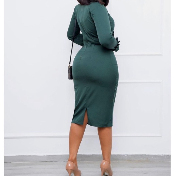 Green midi collared career dress - Picture 3 of 10